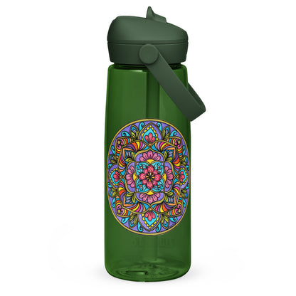 Floral Scrolls Mandala Flip Straw Water Bottle forest green
