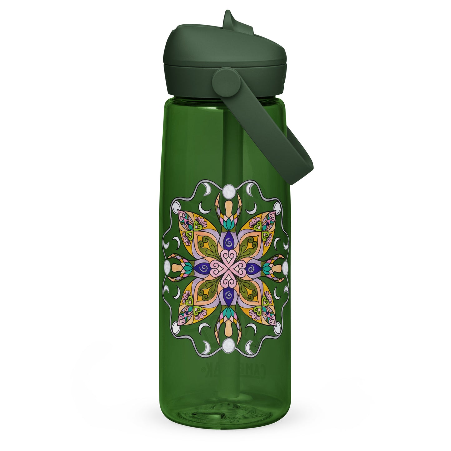 Moonlit Goddess Mandala Flip Straw Water Bottle forest green