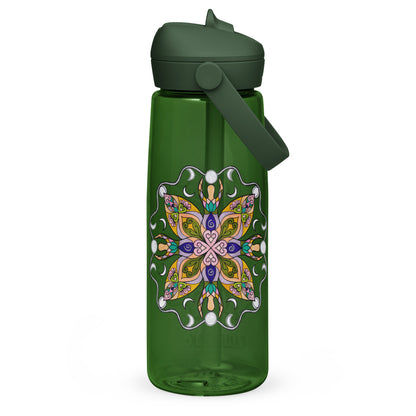 Moonlit Goddess Mandala Flip Straw Water Bottle forest green