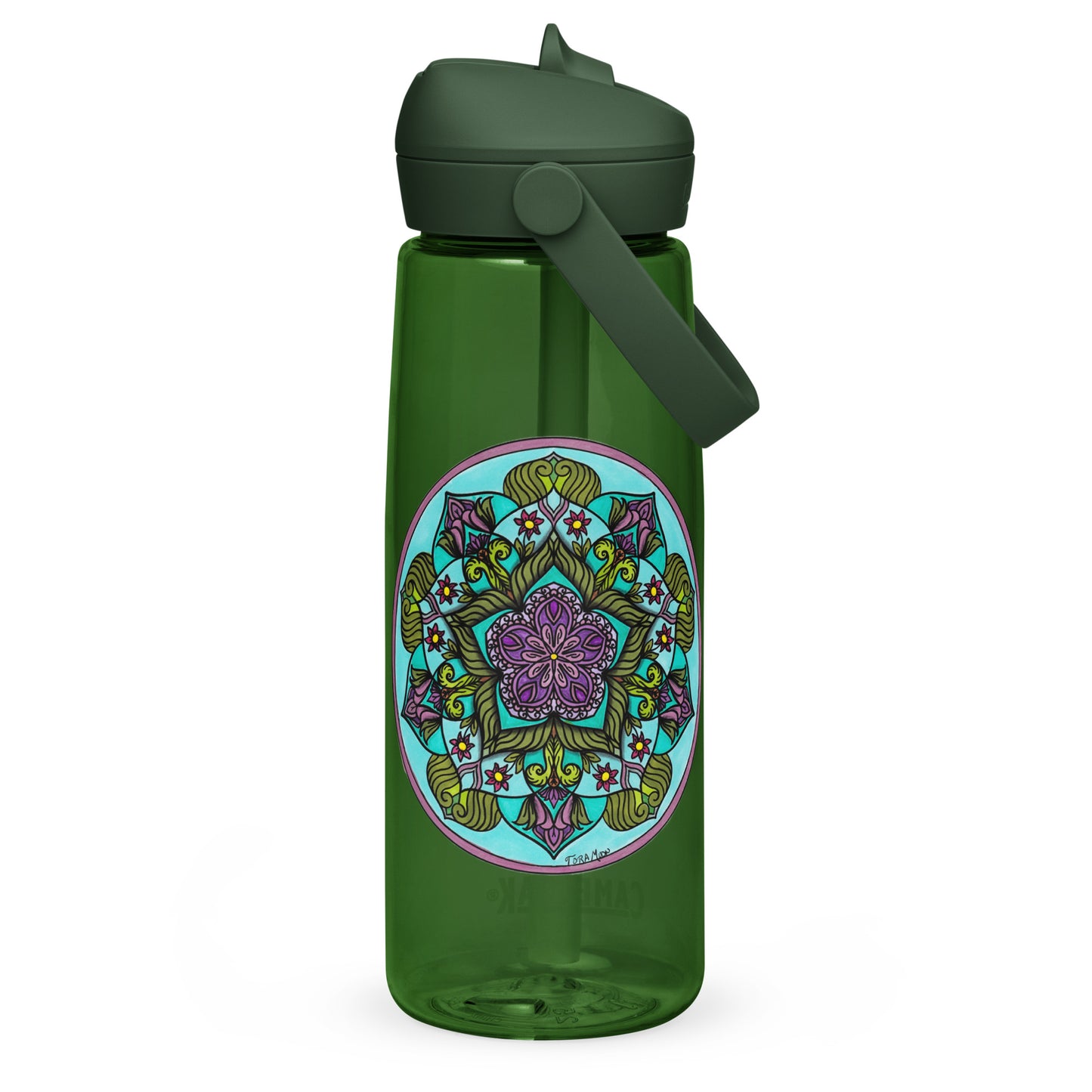 Sacred Harmony Pentagram Mandala Flip Straw Water Bottle forest green