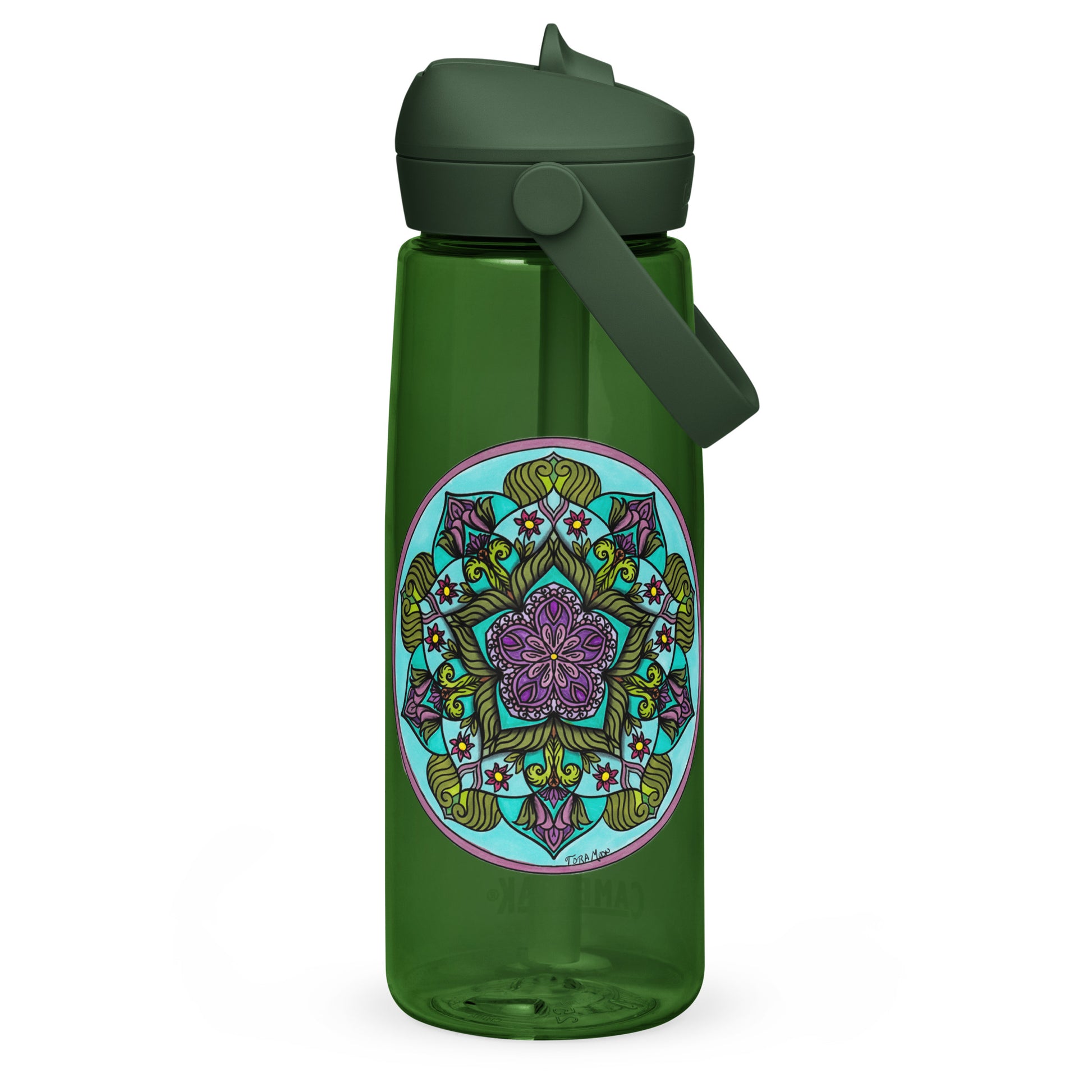 Sacred Harmony Pentagram Mandala Flip Straw Water Bottle forest green