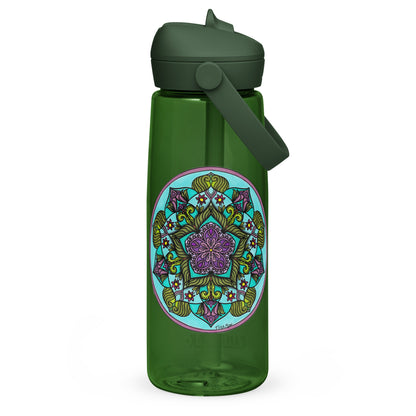 Sacred Harmony Pentagram Mandala Flip Straw Water Bottle forest green