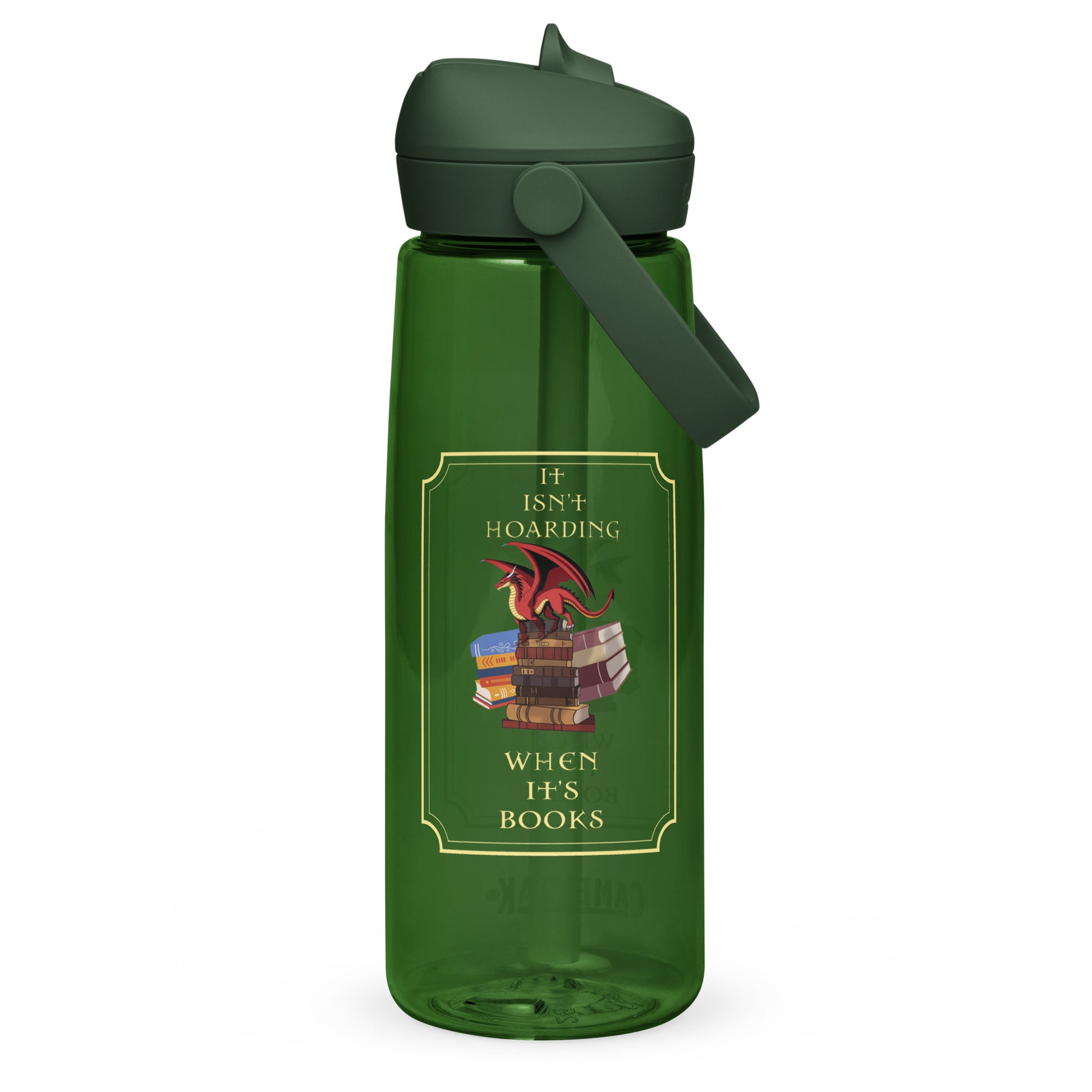 Fierce Red Dragon Book Guardian Flip Straw Water Bottle forest green