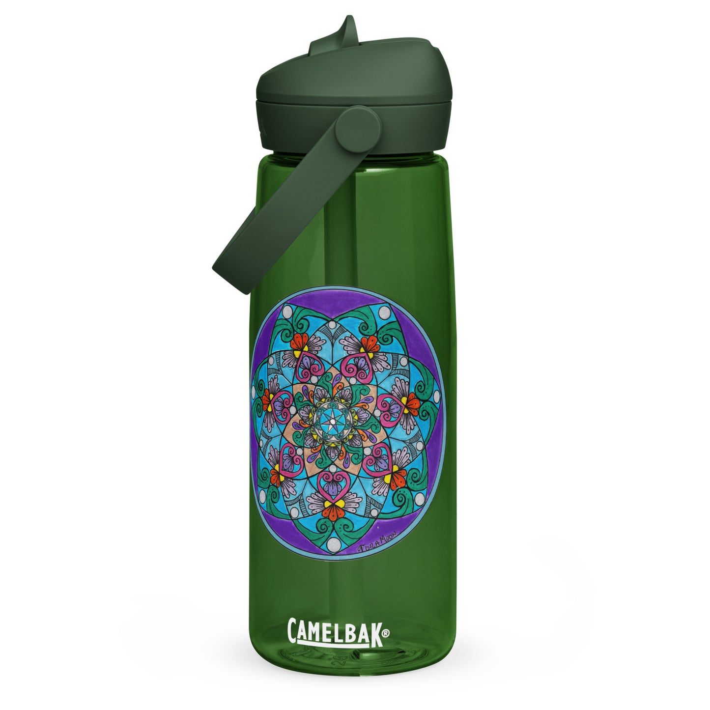 Elemental 7-Petal Mandala Flip Straw Water Bottle-forest green