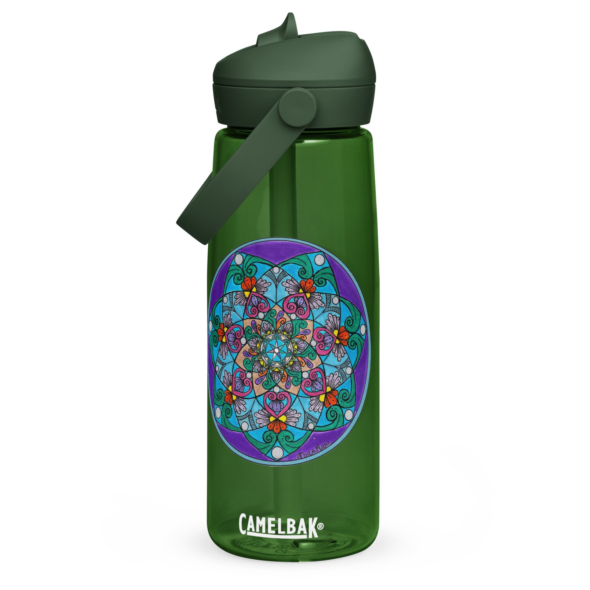 Elemental 7-Petal Mandala Flip Straw Water Bottle-forest green