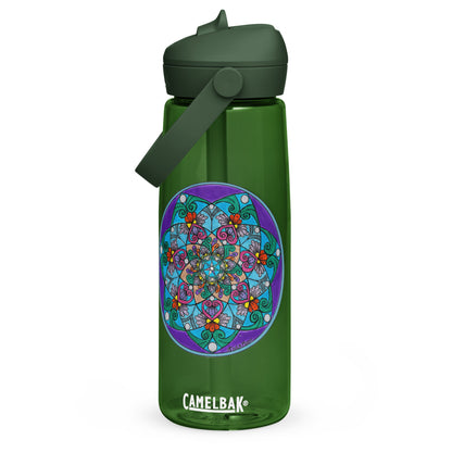 Elemental 7-Petal Mandala Flip Straw Water Bottle-forest green