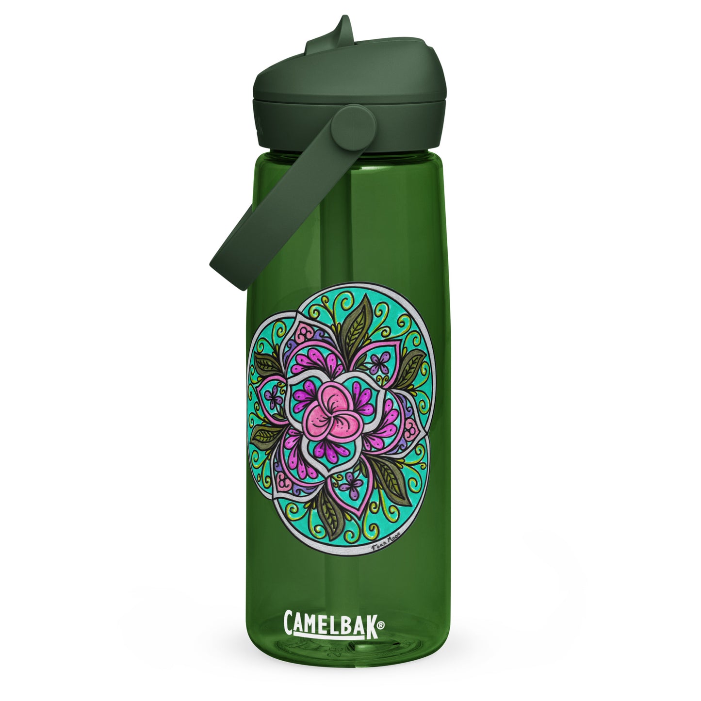 Triquetra Bloom Mandala Flip Straw Water Bottle forest green