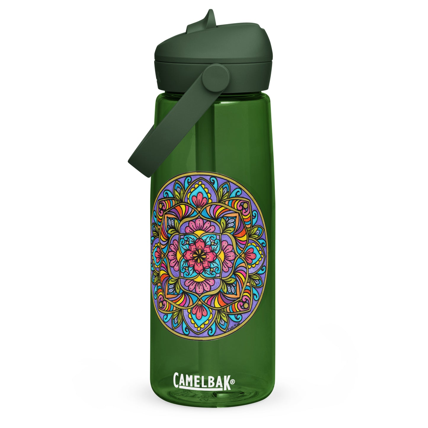 Floral Scrolls Mandala Flip Straw Water Bottle forest green