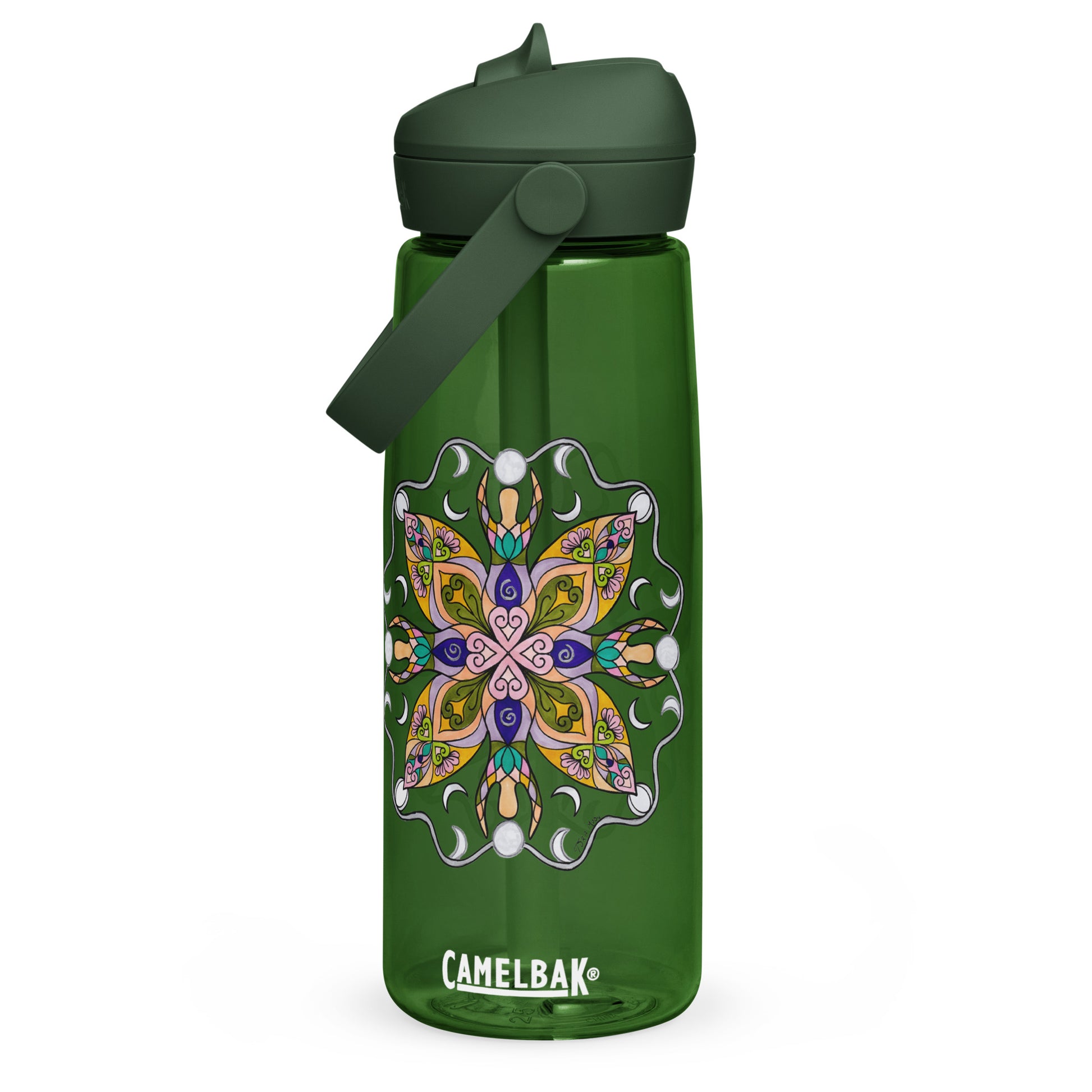 Moonlit Goddess Mandala Flip Straw Water Bottle forest green