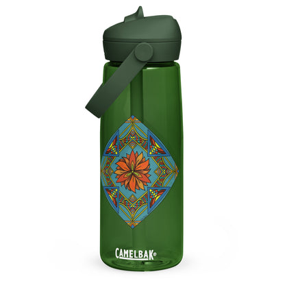 Fiery Radiance Mandala Flip Straw Water Bottle forest green