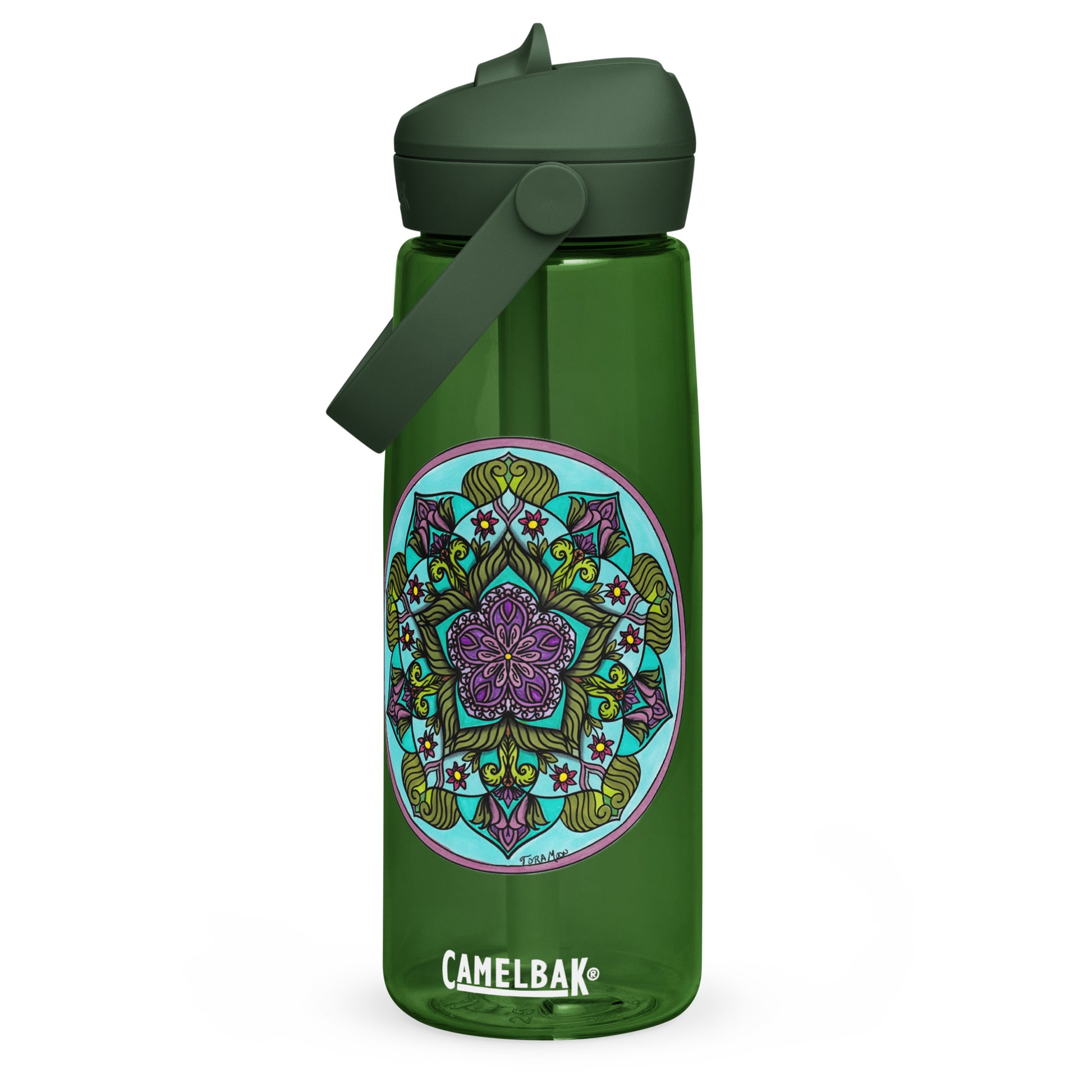 Sacred Harmony Pentagram Mandala Flip Straw Water Bottle forest green