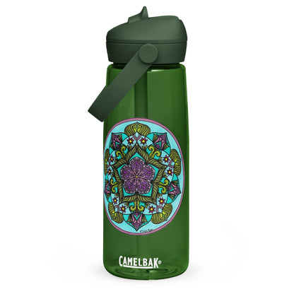 Sacred Harmony Pentagram Mandala Flip Straw Water Bottle forest green