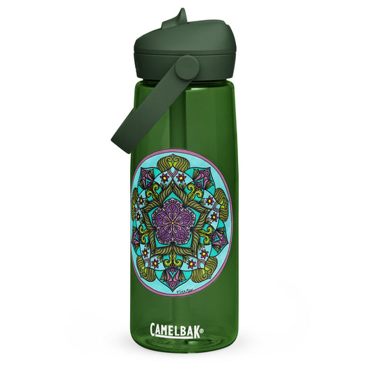 Sacred Harmony Pentagram Mandala Flip Straw Water Bottle forest green