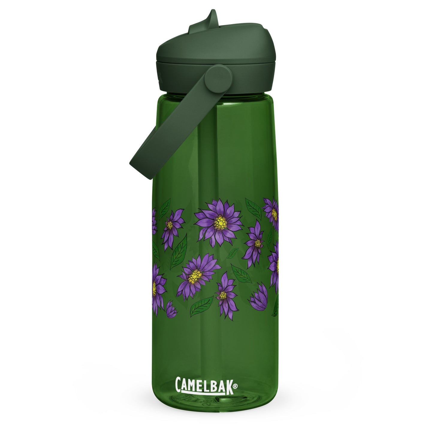 Purple Daisies Flip Straw Water Bottle forest green