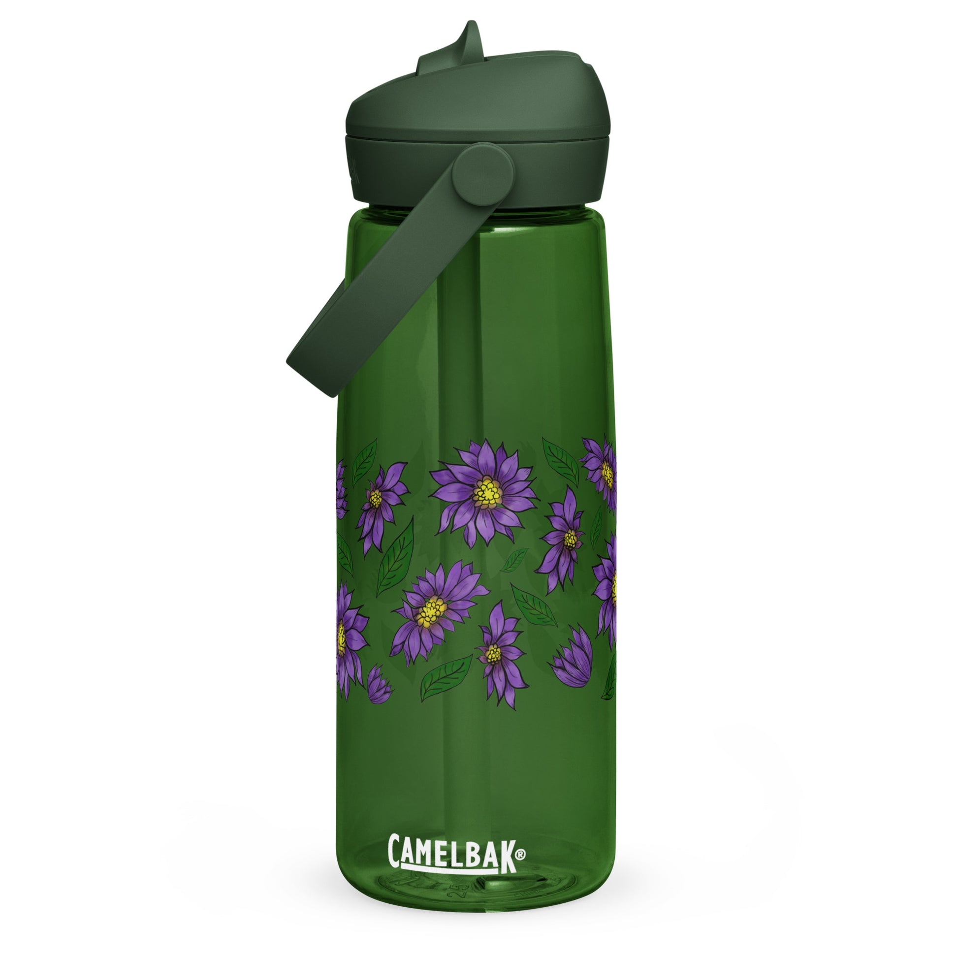 Purple Daisies Flip Straw Water Bottle forest green