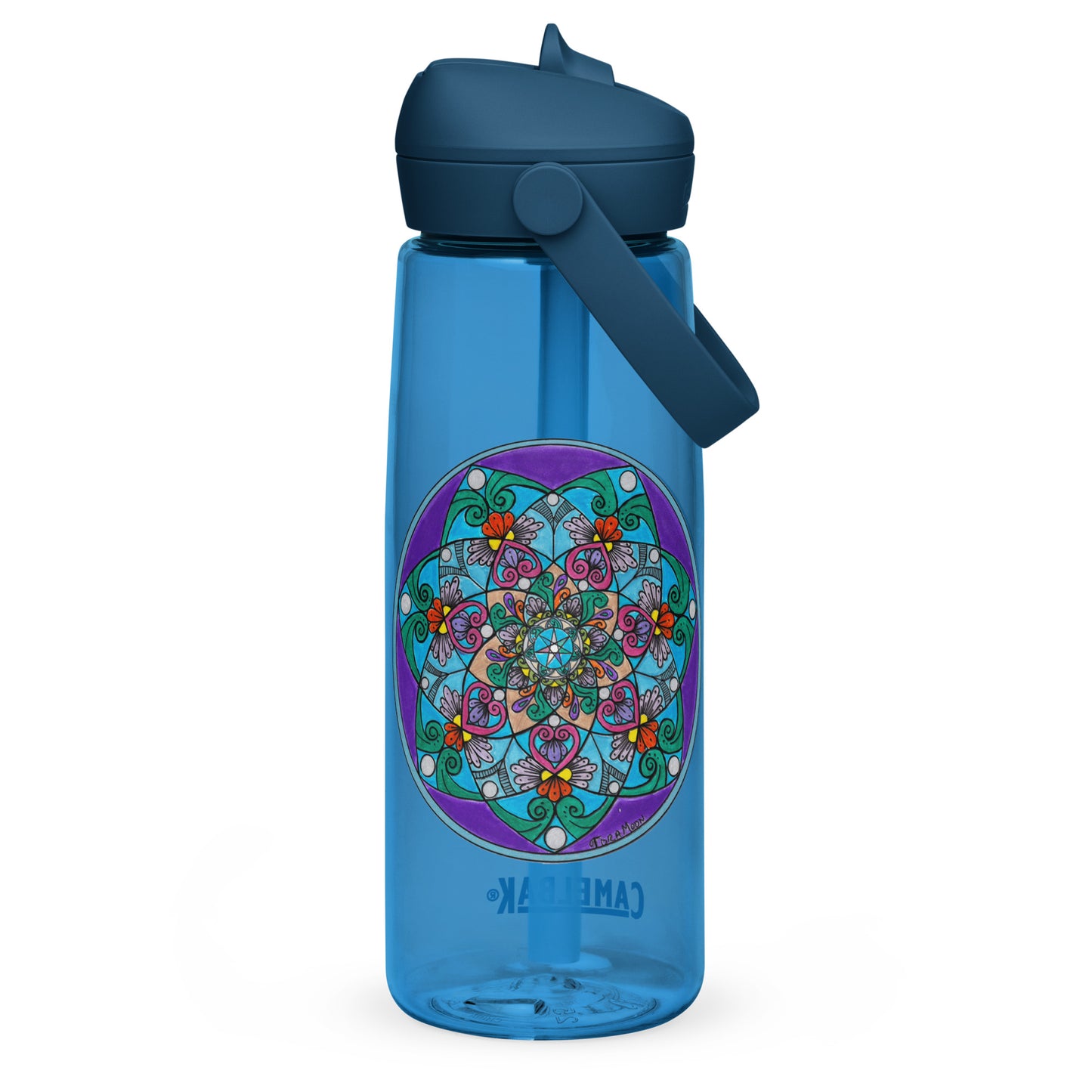 Elemental 7-Petal Mandala Flip Straw Water Bottle oxford blue
