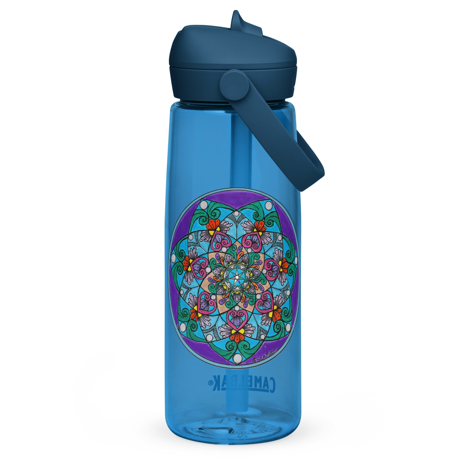 Elemental 7-Petal Mandala Flip Straw Water Bottle oxford blue