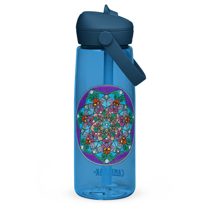 Elemental 7-Petal Mandala Flip Straw Water Bottle oxford blue