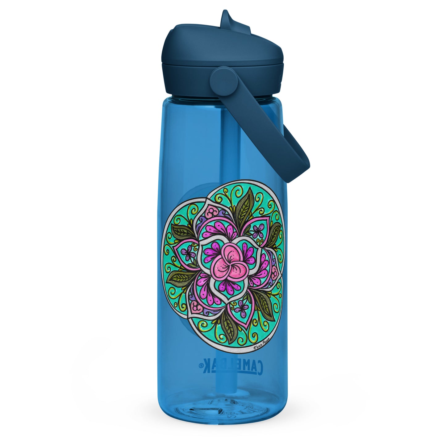 Triquetra Bloom Mandala Flip Straw Water Bottle oxford blue