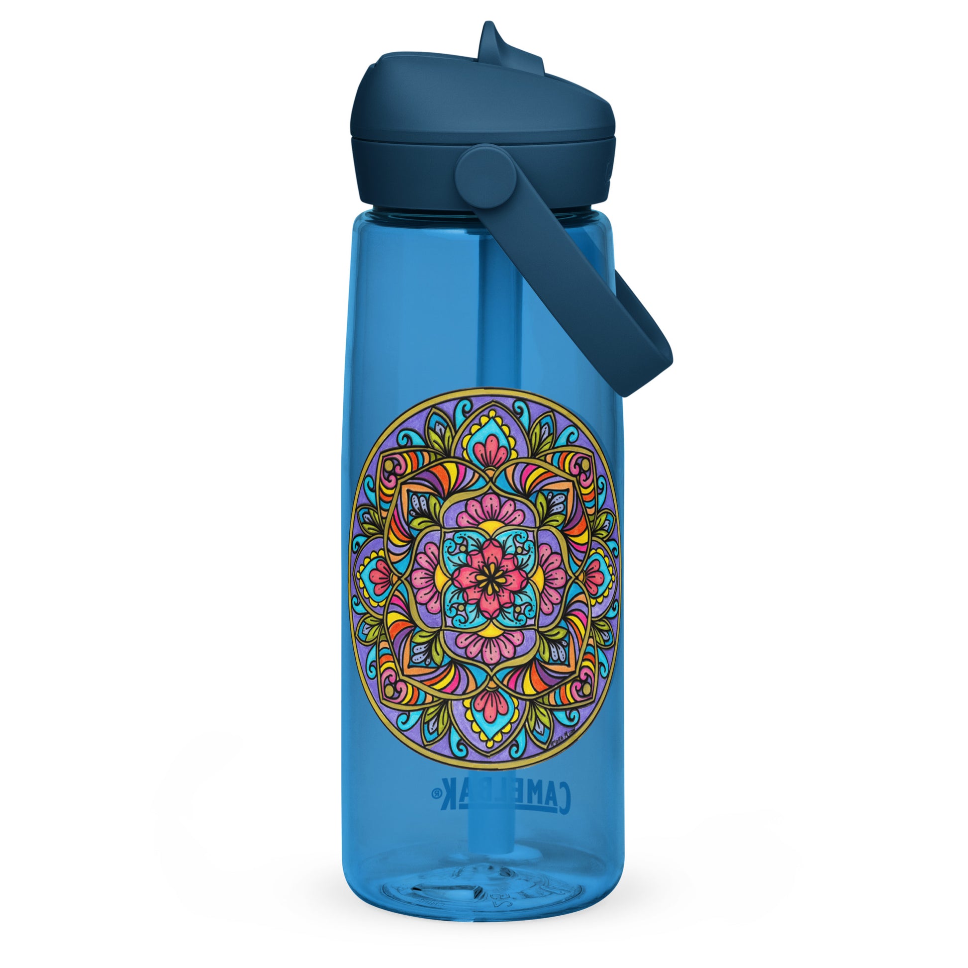 Floral Scrolls Mandala Flip Straw Water Bottle oxford blue