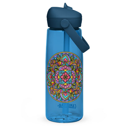 Floral Scrolls Mandala Flip Straw Water Bottle oxford blue
