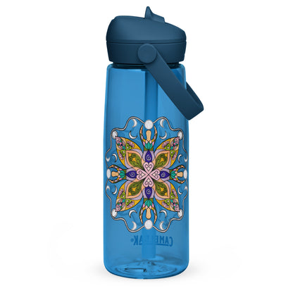 Moonlit Goddess Mandala Flip Straw Water Bottle oxford blue