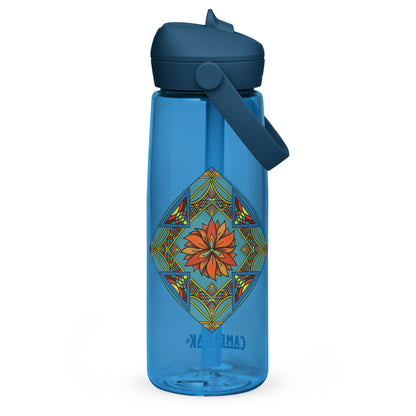 Fiery Radiance Mandala Flip Straw Water Bottle oxford blue