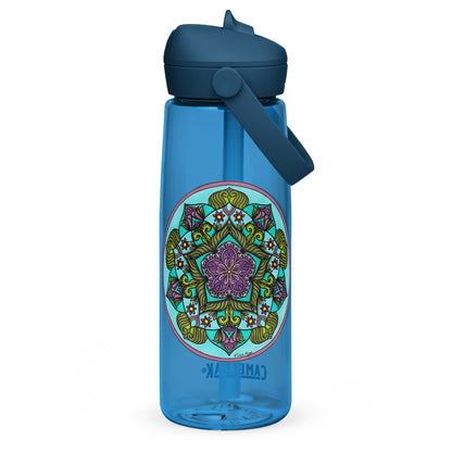 Sacred Harmony Pentagram Mandala Flip Straw Water Bottle oxford blue