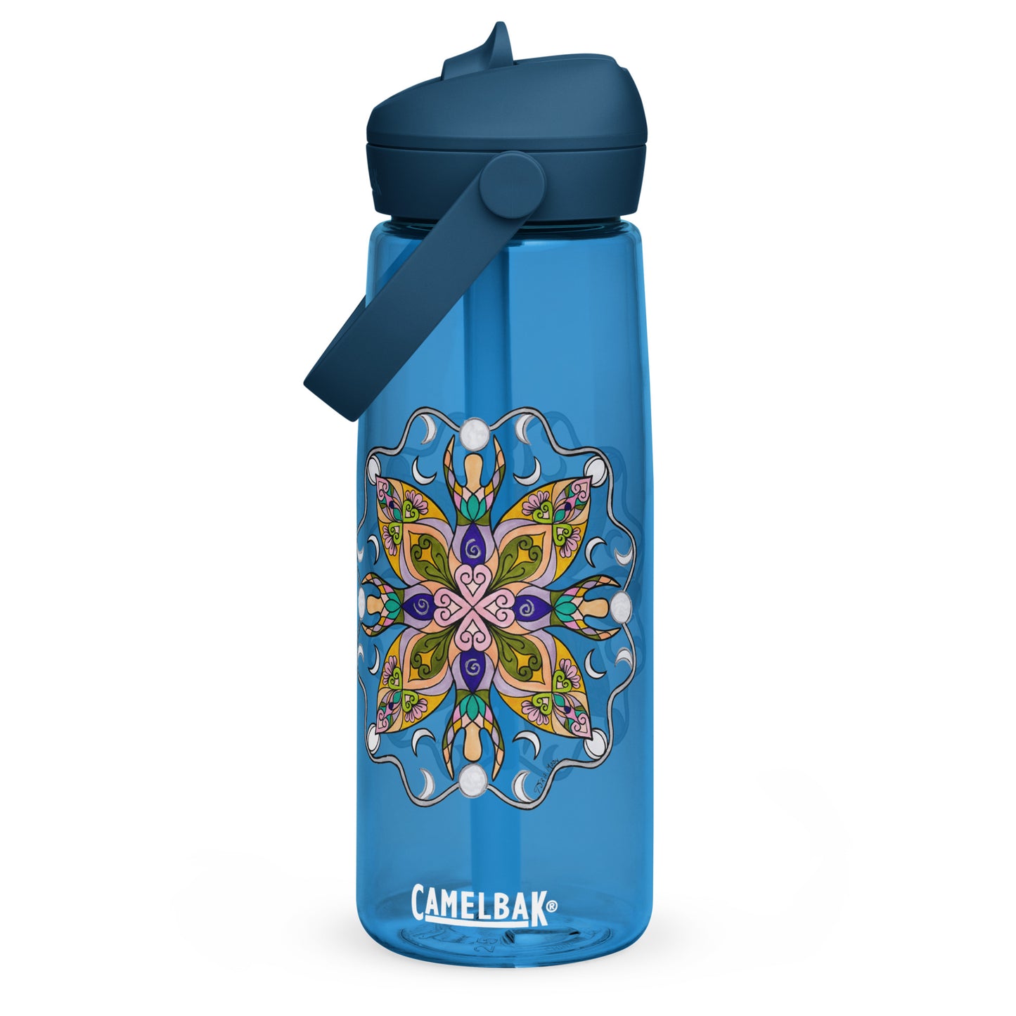 Moonlit Goddess Mandala Flip Straw Water Bottle oxford blue
