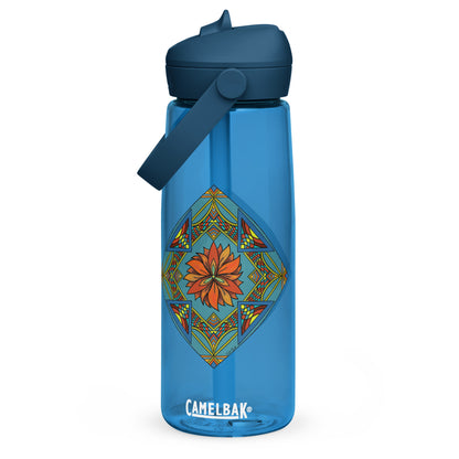 Fiery Radiance Mandala Flip Straw Water Bottle oxford blue