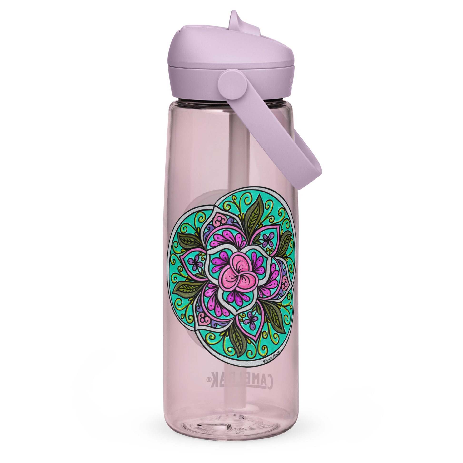 Triquetra Bloom Mandala Flip Straw Water Bottle purple sky