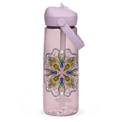 Moonlit Goddess Mandala Flip Straw Water Bottle purple sky