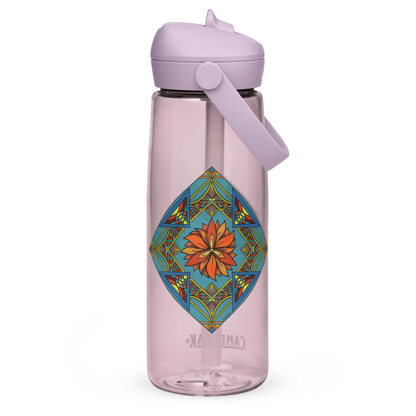 Fiery Radiance Mandala Flip Straw Water Bottle purple sky