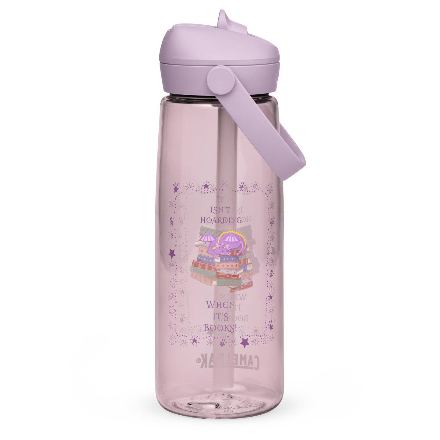Whimsical Purple Book Hoarding Dragon Flip Straw Water Bottle purple sky