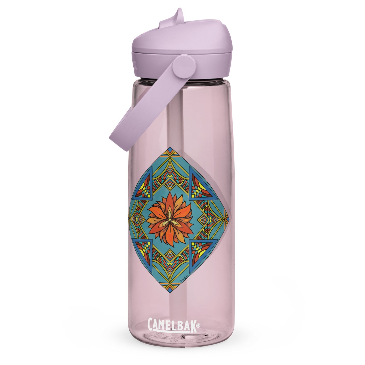 Fiery Radiance Mandala Flip Straw Water Bottle purple sky