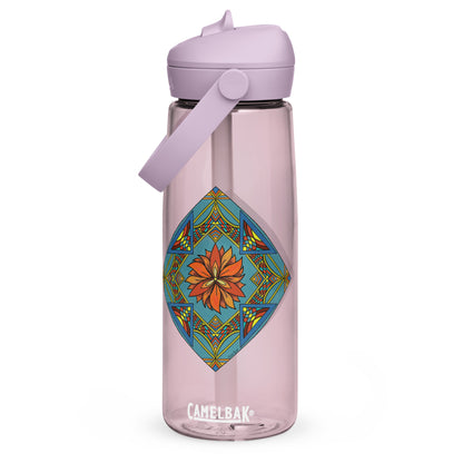 Fiery Radiance Mandala Flip Straw Water Bottle purple sky