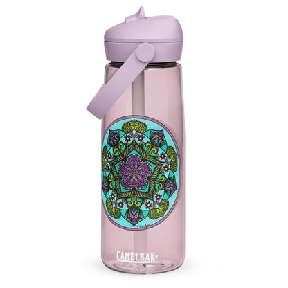 Sacred Harmony Pentagram Mandala Flip Straw Water Bottle purple sky