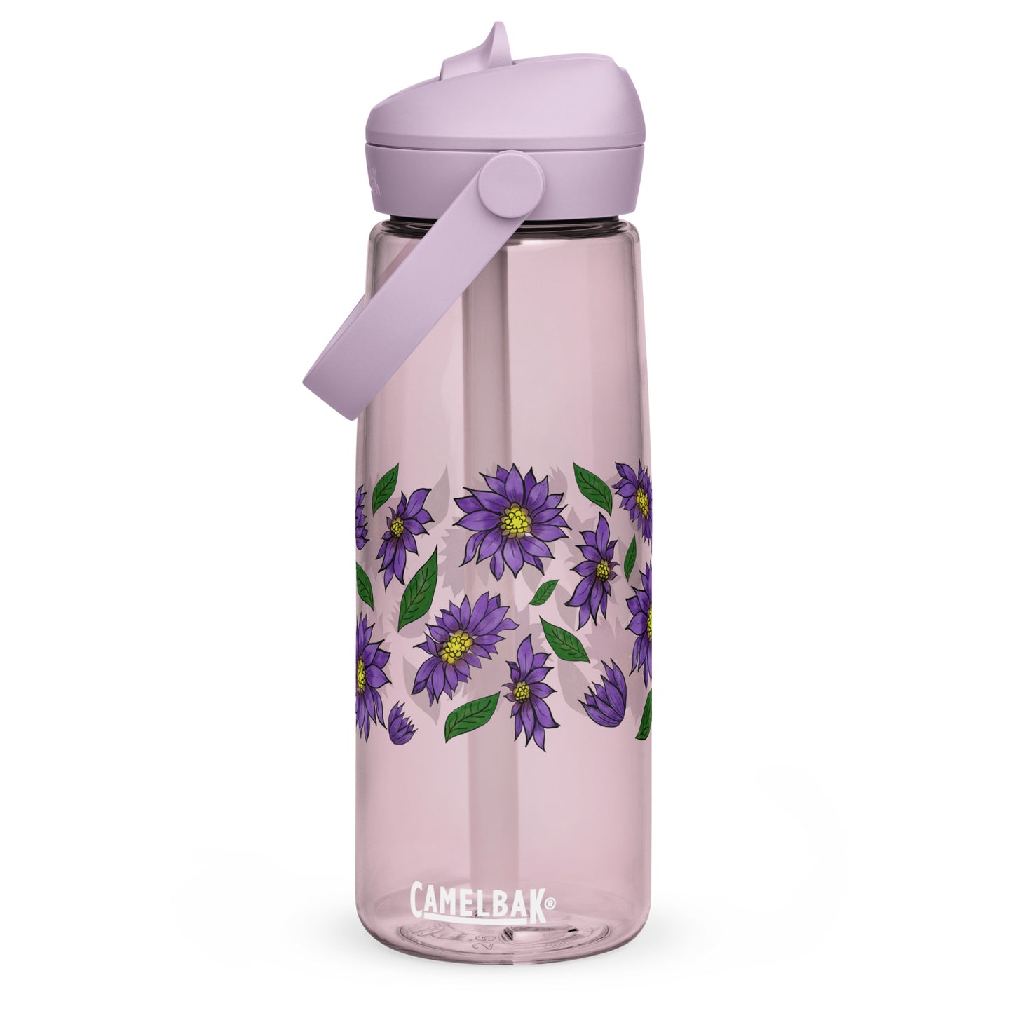 Purple Daisies Flip Straw Water Bottle purple sky