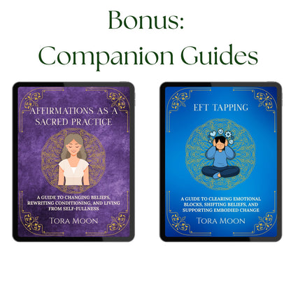 Bonus companion guides included with Goddess Remembrance Guides, featuring Affirmations as a Sacred Practice and EFT Tapping for mindset and belief transformation in a goddess-based devotional framework