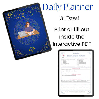 Interactive daily self-love planner from Isis's Sacred Love, a 31-day devotional planning practice designed for print or digital use to support embodied self-love work.