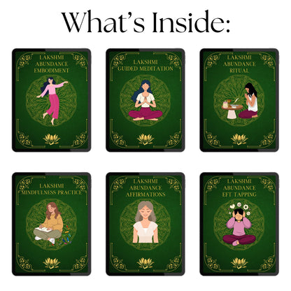 What’s included in Lakshmi’s Sacred Abundance Guide: embodiment practice, guided meditation, ritual, mindfulness mandala practice, affirmations, and EFT tapping by Tora Moon.
