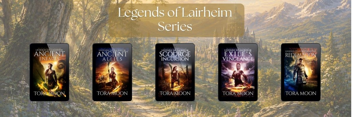 The complete Legends of Lairheim series book covers presented against the world of Lairheim, introducing readers to an epic science-fantasy civilization they can explore.
