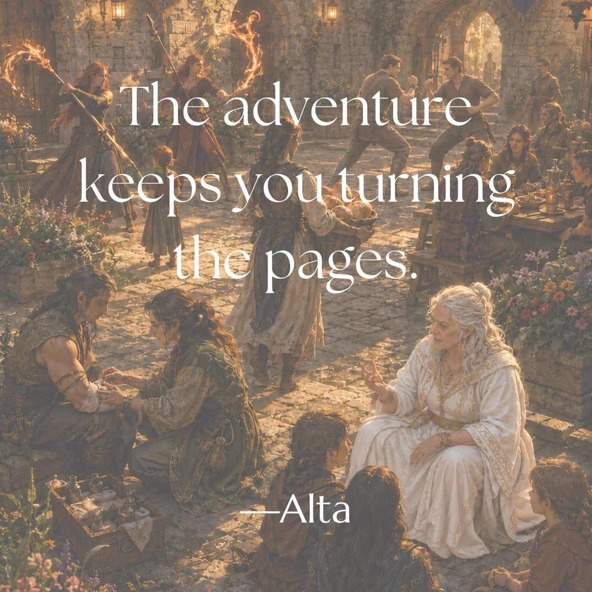 Fantasy life in Lairheim unfolds around a white-robed priestess as people train, work, gather, and practice magic. Review quote: “The adventure keeps you turning the pages.” —Alta