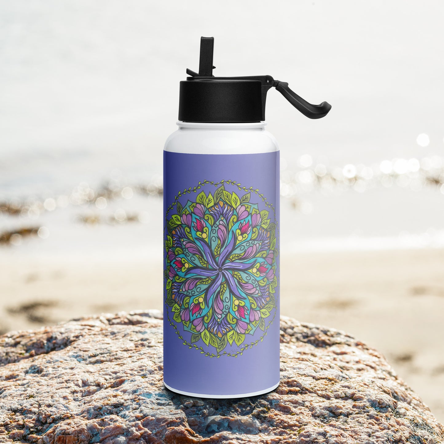 Bloom in Balance Swirling Flower Mandala 32-oz Stainless Steel Water Bottle