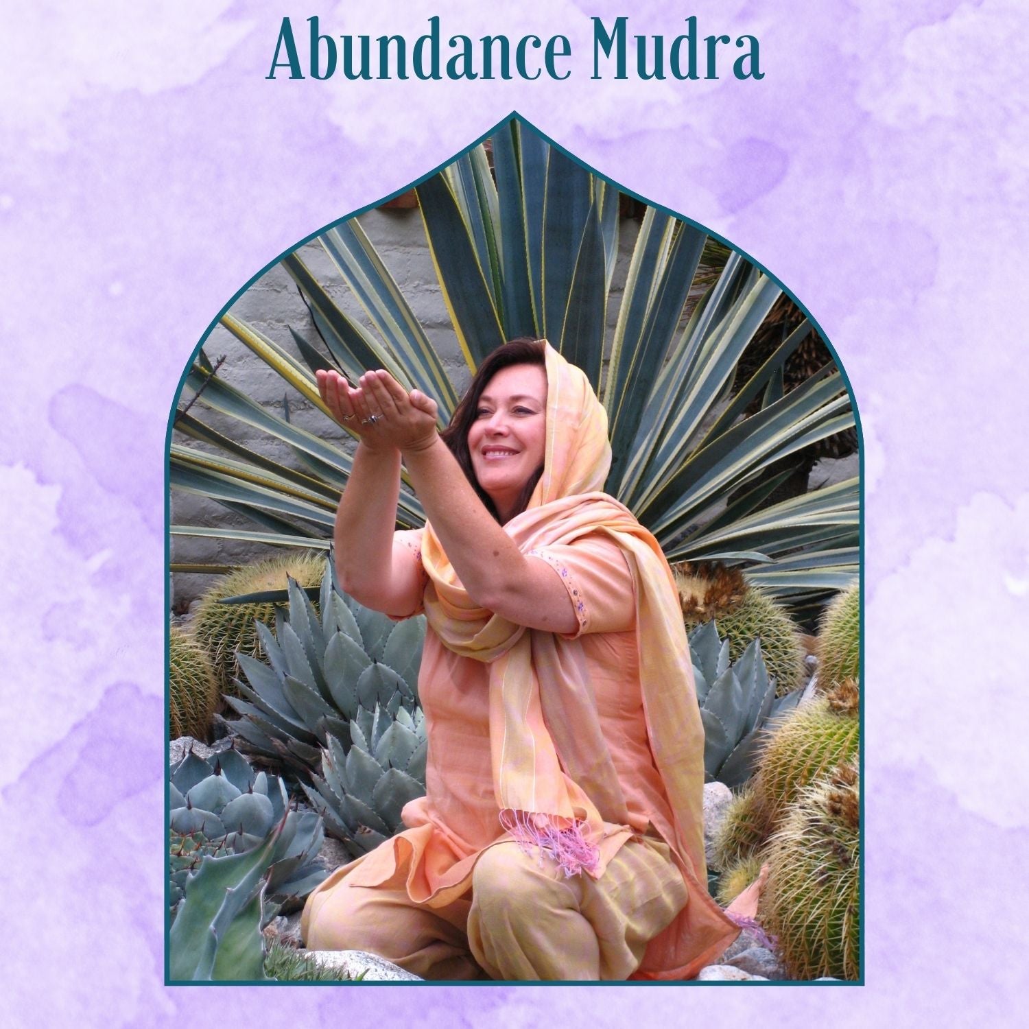 Woman demonstrating abundance mudra outdoors as part of Transformational Prayers sung Sanskrit mantra and devotional music practice