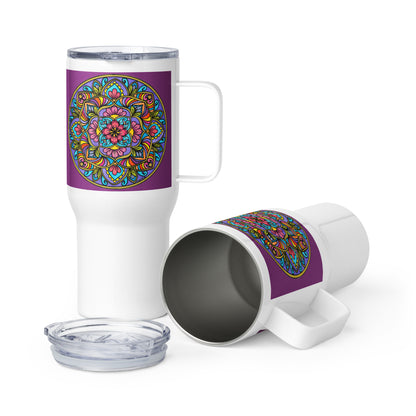 Floral Scrolls Mandala 25-oz Travel Mug with Handle