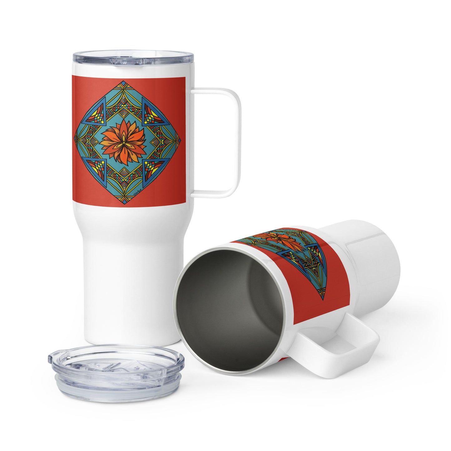 Fiery Radiance Mandala 25-oz Travel Mug with Handle