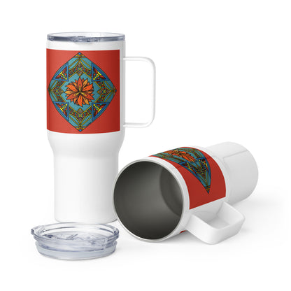 Fiery Radiance Mandala 25-oz Travel Mug with Handle