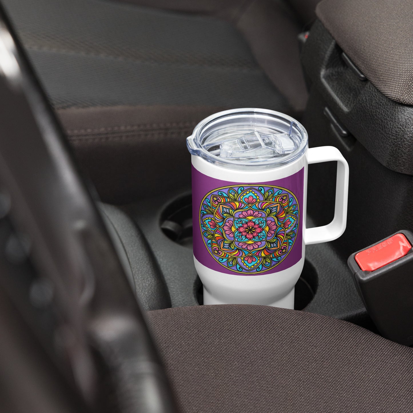 Floral Scrolls Mandala 25-oz Travel Mug with Handle