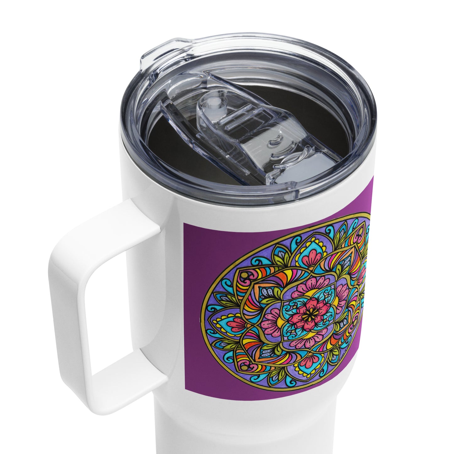 Floral Scrolls Mandala 25-oz Travel Mug with Handle